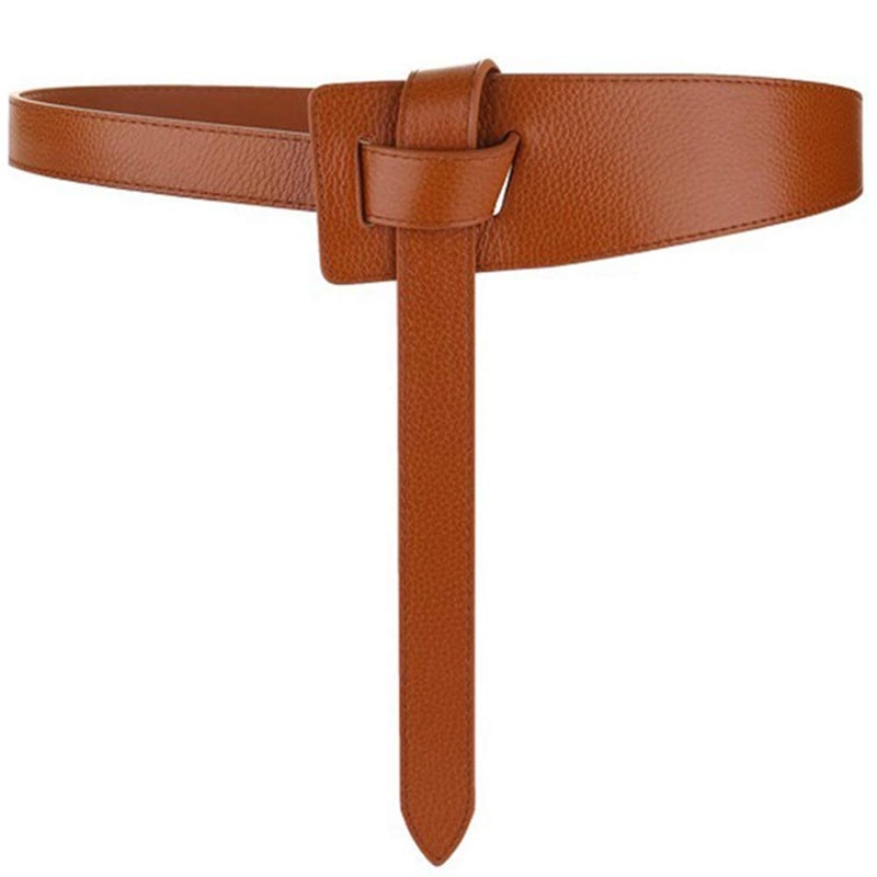 ALAIX Women's Leather Belt Dress Belt for Jumpsuit Coat Fashion Tie a Knot Waist Belt Brown - Image 1